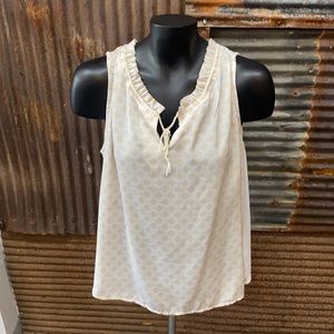 Lauren Conrad sleeveless shirt, drawstring ruffle collar.